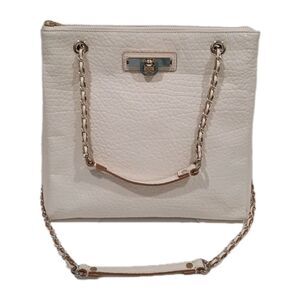 DKNY Ivory Cream Leather Shoulder Bag Dual Gold Tone Chain Strap Crossbody XLNT